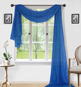 sapphire home window scarf valance curtains - extra long sheer valances for windows - voile swag curtains for living room, kitchen, and bedroom decor, weddings, events - 37" x 216" - 1 pc - royal blue