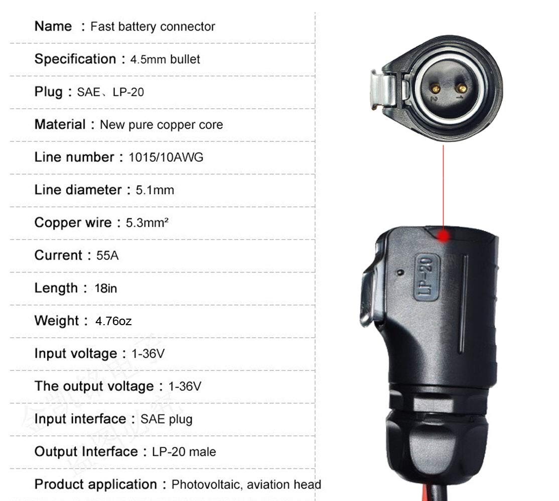 MOOJP 10AWG 2 Pin Power Industrial Circular Connector Solar Panel Connector SAE Adpater Cable for Furrion Solar Panel Forrest River RV Ports DIY Battery Grand Design RV's Industry 18in