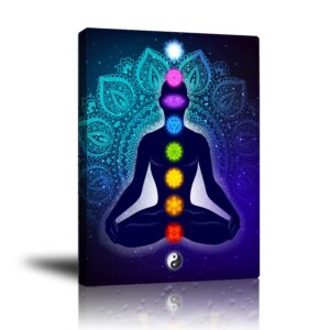 indian seven chakra meditation canvas wall art, prints colorful hanging poster yoga studio room decor inner peace reiki wall art framed pictures, spiritual healing gift for family friend 16"x 20"
