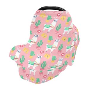 nursing cover breastfeeding scarf, pink lama cactus car seat covers for babies infant, stroller cover, carseat canopy for boys girls
