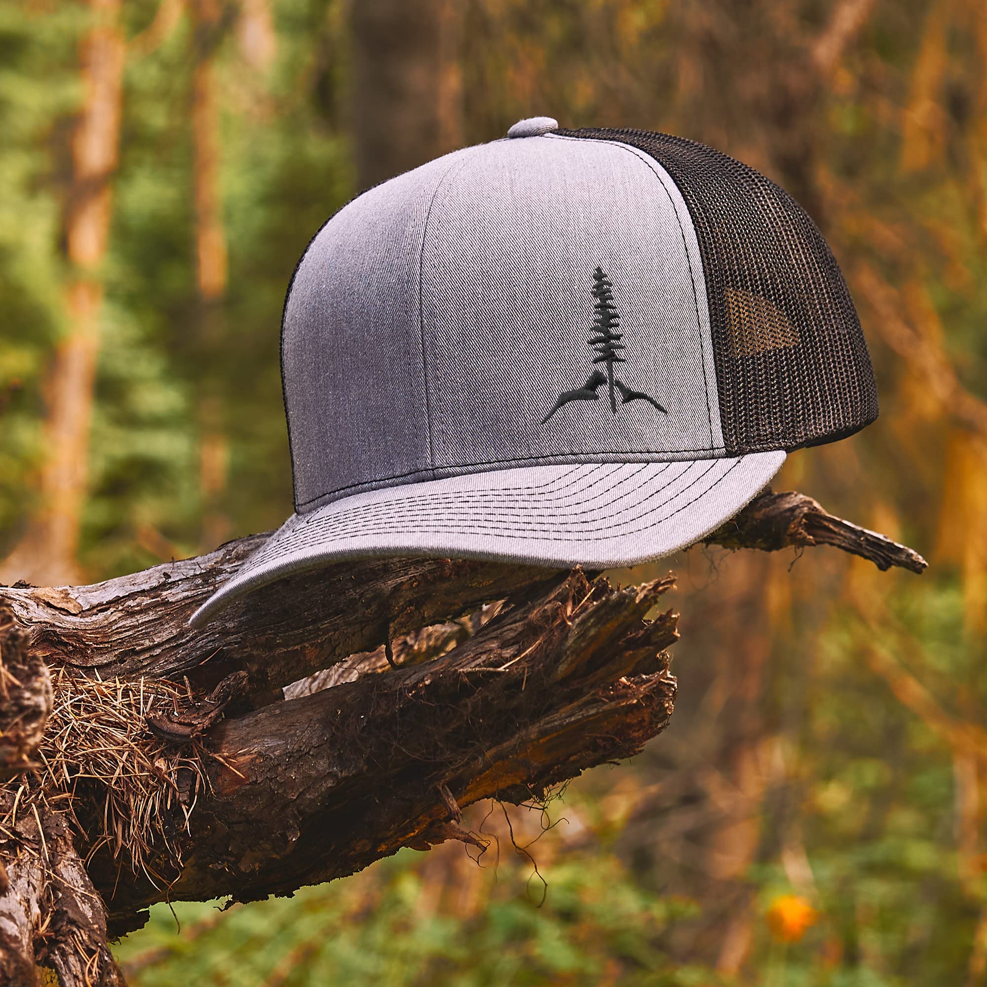 LARIX Trucker Hat - Tamarack Mountain, Heather/Black, NoSweat Hat Liner Included