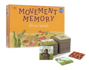 movement memory game for toddlers 2-4 years – educational matching game w/ african animals - memory card game with 28 sets - memorize and match - exercise & improve memory, focus & concentration
