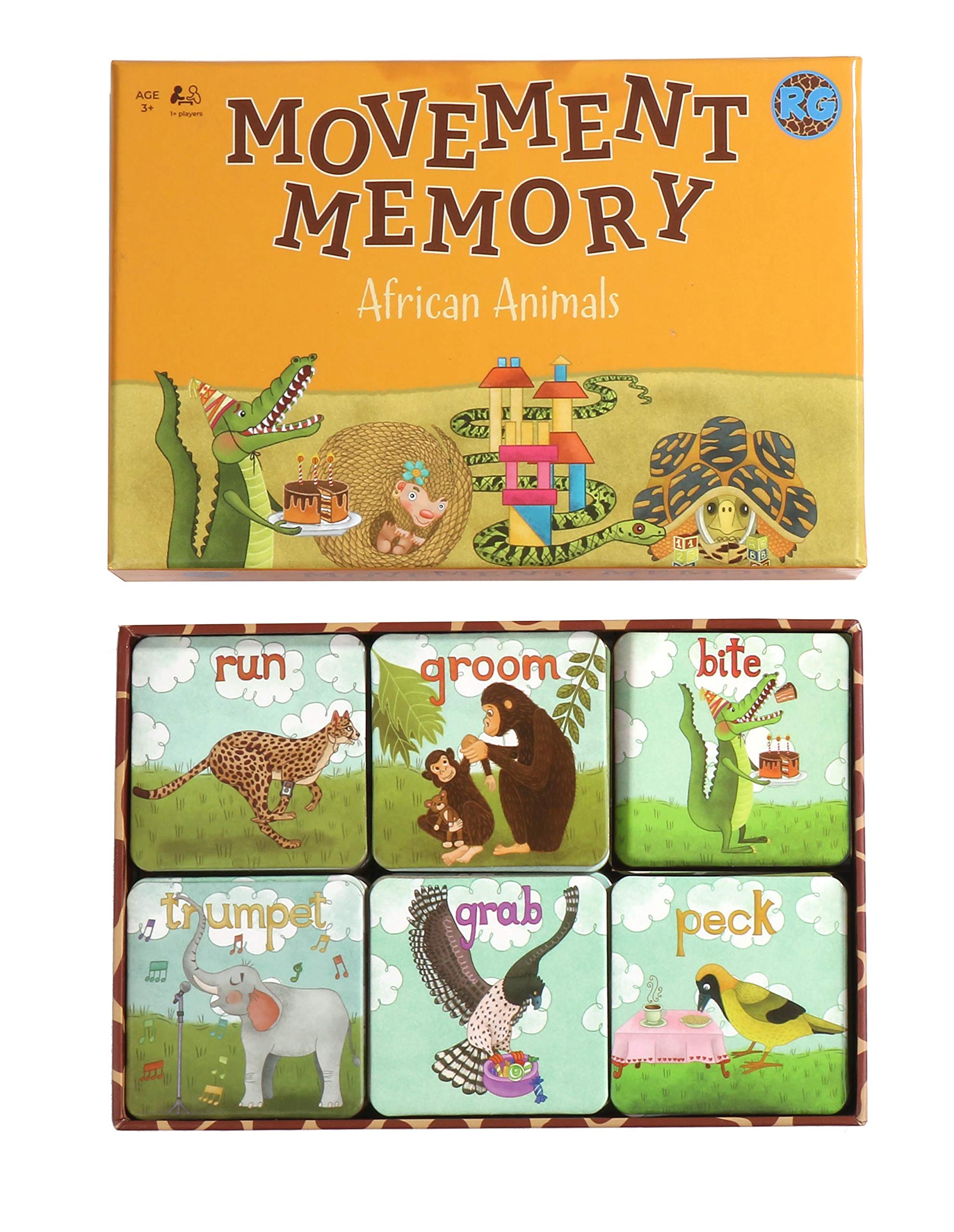 Movement Memory Game for Toddlers 2-4 Years – Educational Matching Game w/ African Animals - Memory Card Game with 28 Sets - Memorize and Match - Exercise & Improve Memory, Focus & concentration