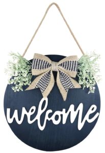 welcome sign porch decor, rustic wooden door hangers front door outdoor hanging vertical sign (black)