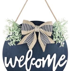 Welcome Sign Porch Decor, Rustic Wooden Door Hangers Front Door Outdoor Hanging Vertical Sign (Black)