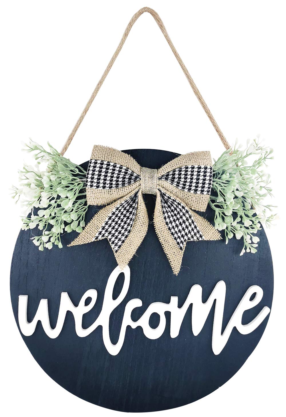 Welcome Sign Porch Decor, Rustic Wooden Door Hangers Front Door Outdoor Hanging Vertical Sign (Black)