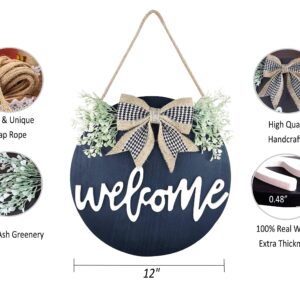 Welcome Sign Porch Decor, Rustic Wooden Door Hangers Front Door Outdoor Hanging Vertical Sign (Black)