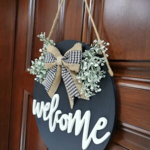 Welcome Sign Porch Decor, Rustic Wooden Door Hangers Front Door Outdoor Hanging Vertical Sign (Black)