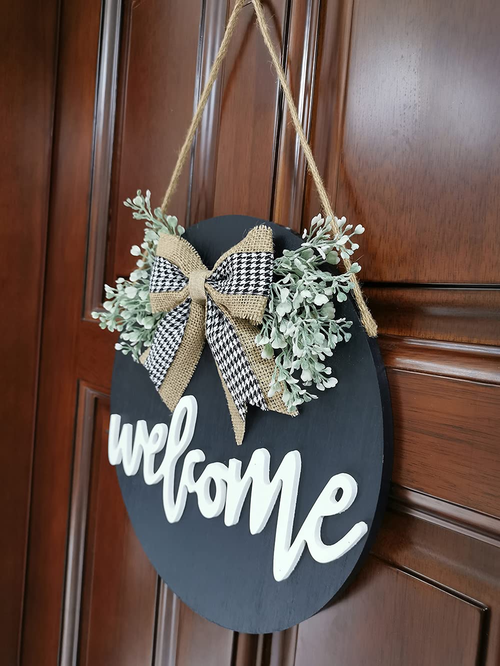 Welcome Sign Porch Decor, Rustic Wooden Door Hangers Front Door Outdoor Hanging Vertical Sign (Black)