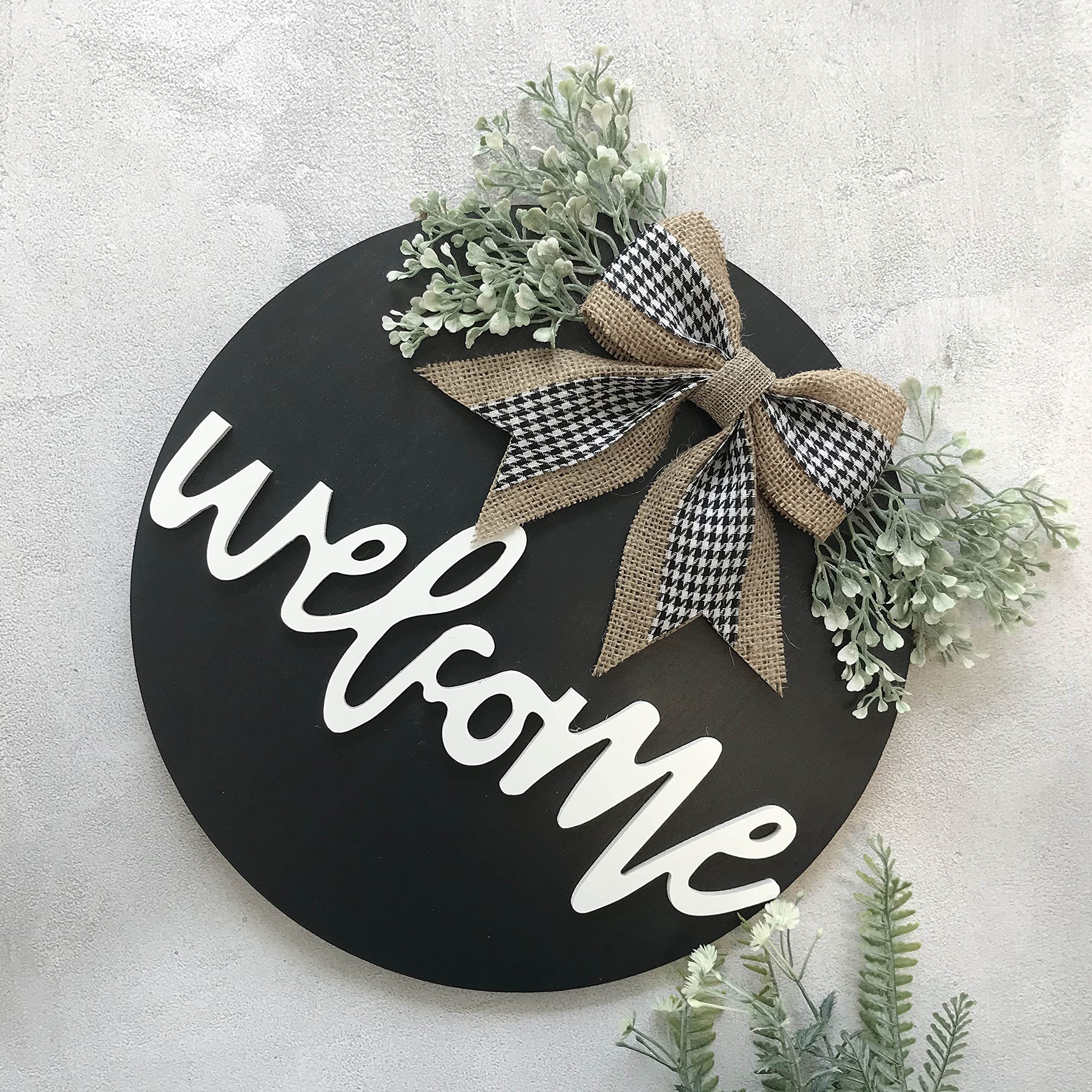 Welcome Sign Porch Decor, Rustic Wooden Door Hangers Front Door Outdoor Hanging Vertical Sign (Black)