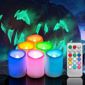 candle idea 6 pcs color changing remote flameless flickering led timer votive candles/colored battery operated tea light fake candle for outdoor halloween pumpkin easter christmas decorations