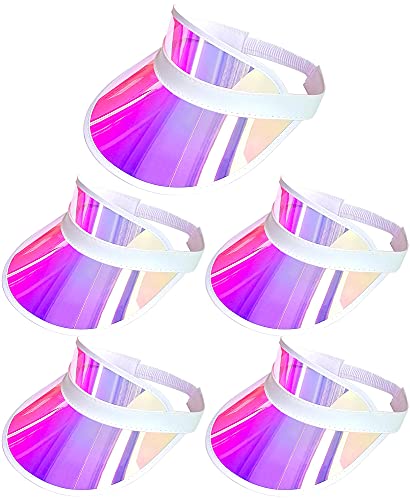 5 Pack Sun Visor Hat Women Reflective Clear Bachelor Party Outdoor Beach Sports Travel Running Retro Golf Trip Sunhat Visors Cap (Iridescent,Pink)