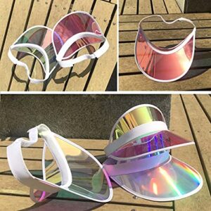 5 Pack Sun Visor Hat Women Reflective Clear Bachelor Party Outdoor Beach Sports Travel Running Retro Golf Trip Sunhat Visors Cap (Iridescent,Pink)