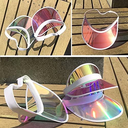 5 Pack Sun Visor Hat Women Reflective Clear Bachelor Party Outdoor Beach Sports Travel Running Retro Golf Trip Sunhat Visors Cap (Iridescent,Pink)