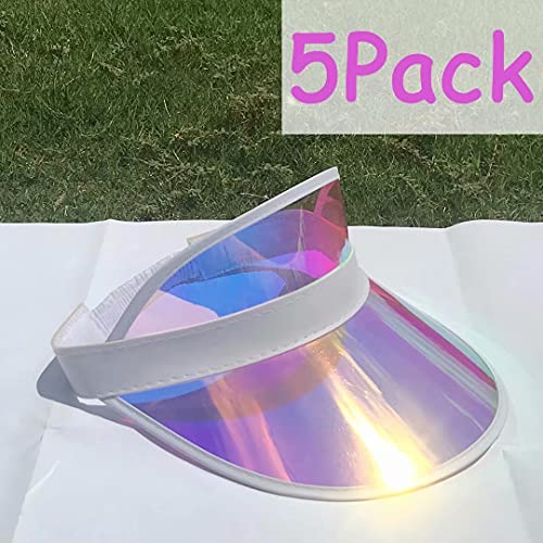 5 Pack Sun Visor Hat Women Reflective Clear Bachelor Party Outdoor Beach Sports Travel Running Retro Golf Trip Sunhat Visors Cap (Iridescent,Pink)