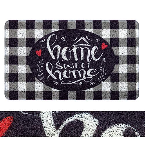 RORA PVC Outdoor Indoor Welcome Doormat Black White Buffalo Check Rugs Home Sweet Home Plaid Rug Rubber Backing Non-Slip Entryway Rugs Shoes Mat Scraper Carpet for Garage Patio Garden(18"x30")