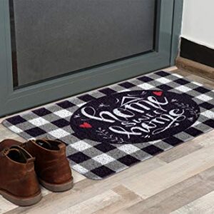 RORA PVC Outdoor Indoor Welcome Doormat Black White Buffalo Check Rugs Home Sweet Home Plaid Rug Rubber Backing Non-Slip Entryway Rugs Shoes Mat Scraper Carpet for Garage Patio Garden(18"x30")