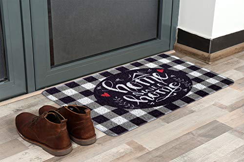 RORA PVC Outdoor Indoor Welcome Doormat Black White Buffalo Check Rugs Home Sweet Home Plaid Rug Rubber Backing Non-Slip Entryway Rugs Shoes Mat Scraper Carpet for Garage Patio Garden(18"x30")