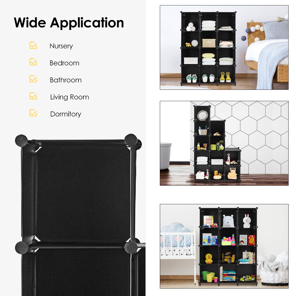 Tangkula 12 Cubes Storage Organizer, DIY Plastic PP Closet Cabinet w/Rustproof Steel Frame, Portable DIY Modular Storage System w/Hammer for Toys, Books, Shoes Indoor Use