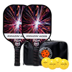 amazin' aces galaxy pickleball paddles set of 2, pickleball rackets w/ 4 pickleball outdoor balls & 1 pickleball bag, for sports & outdoors fun, usapa approved