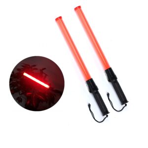 2 pieces 21-inch signal traffic safety baton light traffic control wand 6 red led with 2 flashing modes,using 2 c-size batteries (not included)