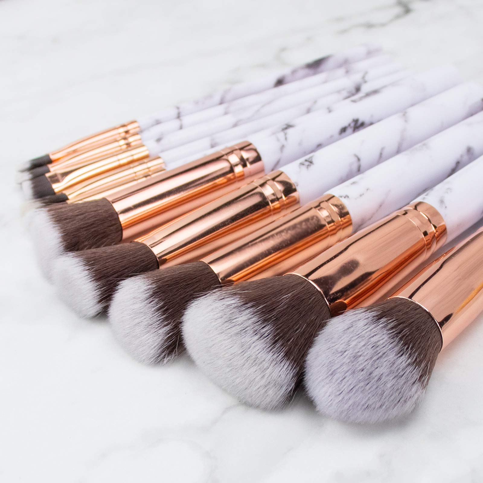Marble Makeup Brush Set With Case - 10 PCS Marble Makeup Brushes - 4 PCS Makeup Sponges - Makeup Brush Holders - Professional Beauty Blender and Brush Set (15 pieces)