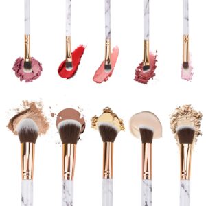 Marble Makeup Brush Set With Case - 10 PCS Marble Makeup Brushes - 4 PCS Makeup Sponges - Makeup Brush Holders - Professional Beauty Blender and Brush Set (15 pieces)