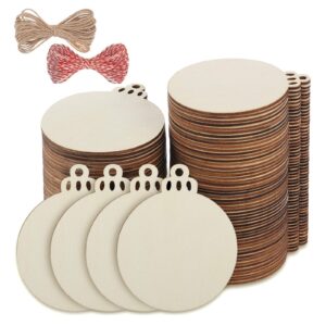 fuyit 100pcs 3.5 inch wooden christmas ornaments unfinished wood slices with holes, predrilled wood round circles blank discs for diy crafts party decorations