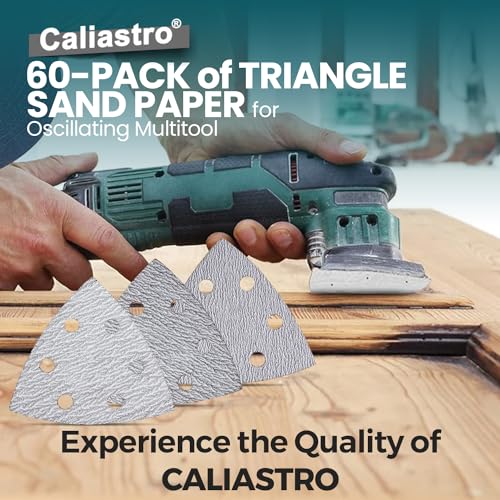 3 3/4" Triangle Sandpaper for Oscillating Multi-tool - Fits 3.5 Inch Corner Sanding Pads Including DeWalt, Milwaukee, Craftsman, Bosch, and Diablo; Delta Sandpaper with 80, 120 and 240 grits - 60-Pack