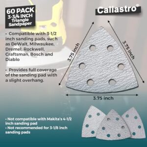 3 3/4" Triangle Sandpaper for Oscillating Multi-tool - Fits 3.5 Inch Corner Sanding Pads Including DeWalt, Milwaukee, Craftsman, Bosch, and Diablo; Delta Sandpaper with 80, 120 and 240 grits - 60-Pack