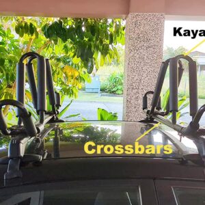 2 Pairs Kayak Rack J-Bar Car Roof Rack for Canoe Carrier SUP Paddle Surfboard Mount on Car SUV and Truck Crossbar， Includes 4 Pcs Roof Rack Tie Down Cam Straps.