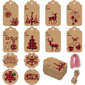 steford christmas kraft paper gift tags,120 pcs christmas label gift tags with 230 feet string