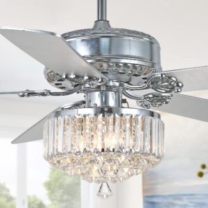 52" crystal ceiling fan chandelier, remote control, reversible motor & 5 wood reversible blades, chrome finish