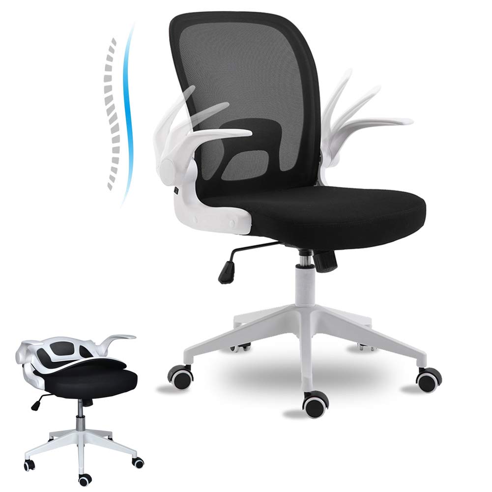 BINGTOO Home Office Desk Chairs- Ergonomic Office Chair with Lumbar Support- Foldable Mesh Backrest Computer Task Desk Chair with Adjustable Arms and Wheels