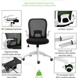 BINGTOO Home Office Desk Chairs- Ergonomic Office Chair with Lumbar Support- Foldable Mesh Backrest Computer Task Desk Chair with Adjustable Arms and Wheels