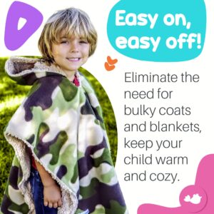 Birdy Boutique Car Seat Poncho for Kids – Safe to Use Over Seat Belts – Reversible Warm and Cozy Blanket – Easy on Easy Off and Doesn’t Impact Car Seat Performance – Camo and Bear – One Size