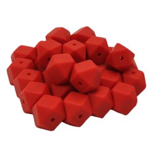 30pcs mandarin red color 17mm hexagon silicone beads teething pearl beads bpa free silicone geometry beads teether for mom jewelry necklace making