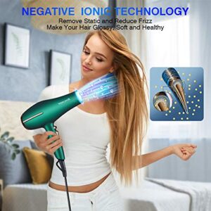 Pro Ionic Salon Hair Dryer,Xpoliman Blow Dryer,Powerful 2000 Watt with AC Motor,Quick Drying Hairdryers Diffuser Fast Dryer Lightweight Best Soft Touch Body -Green & Gold