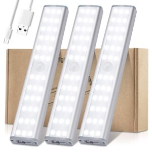 led closet light, 30 led rechargeable motion sensor light indoor, meromore under cabinet lighting wireless stick-anywhere night light with 600mah battery for hallway stairway wardrobe kitchen (3 pack)