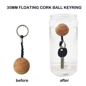 35mm Floating Cork Ball Keyring Float Keychain for Kayaking Boating Fishing Kite Surfing Sailing Kayak, Pack of 2