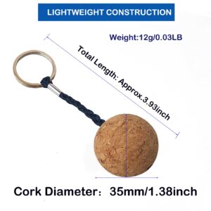 35mm Floating Cork Ball Keyring Float Keychain for Kayaking Boating Fishing Kite Surfing Sailing Kayak, Pack of 2