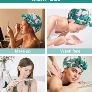 Auban Shower Cap Reusable,Ribbon Bow Bath Cap Oversized Large Design With Waterproof Exterior for All Hair Lengths,Great for Girls Spa Home Use,Hotel and Hair Salon (Green)