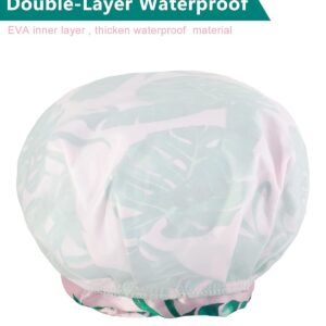 Auban Shower Cap Reusable,Ribbon Bow Bath Cap Oversized Large Design With Waterproof Exterior for All Hair Lengths,Great for Girls Spa Home Use,Hotel and Hair Salon (Green)