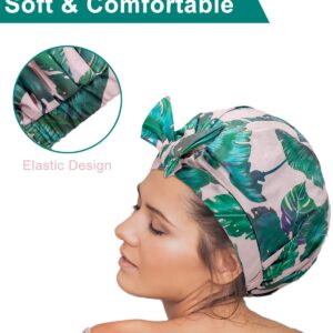 Auban Shower Cap Reusable,Ribbon Bow Bath Cap Oversized Large Design With Waterproof Exterior for All Hair Lengths,Great for Girls Spa Home Use,Hotel and Hair Salon (Green)