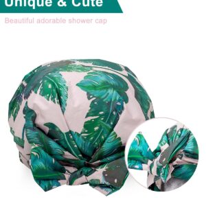 Auban Shower Cap Reusable,Ribbon Bow Bath Cap Oversized Large Design With Waterproof Exterior for All Hair Lengths,Great for Girls Spa Home Use,Hotel and Hair Salon (Green)