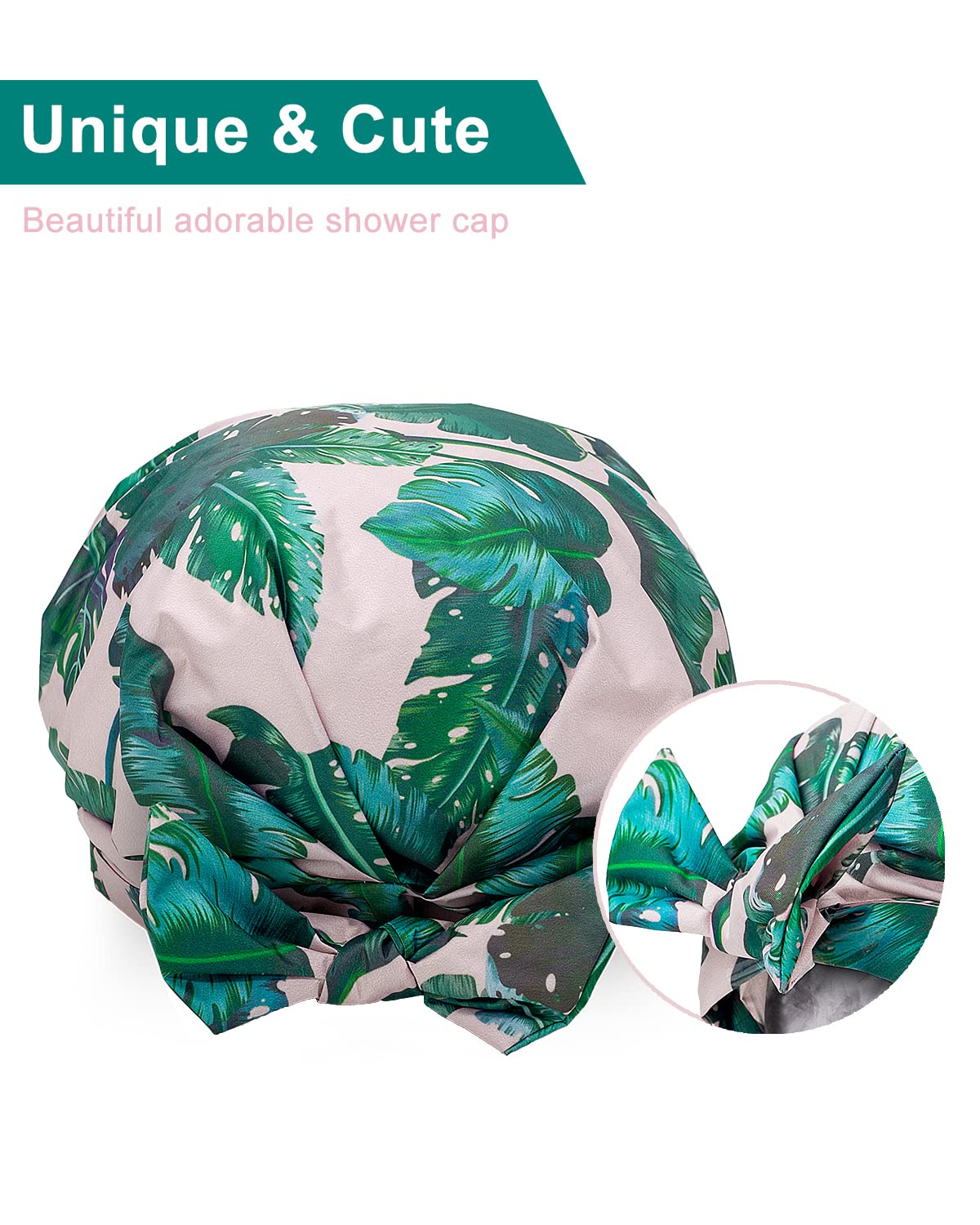 Auban Shower Cap Reusable,Ribbon Bow Bath Cap Oversized Large Design With Waterproof Exterior for All Hair Lengths,Great for Girls Spa Home Use,Hotel and Hair Salon (Green)