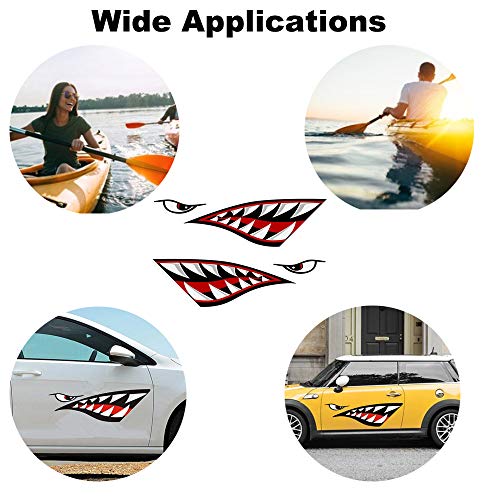 REJOYE 2Pcs Kayak Stickers Decals Waterproof Shark Teeth Mouth Reflective Boat Decals Stickers for Fishing Canoe Bboat Kayaking Accesories