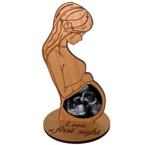 heart's sign baby ultrasound photo frame - expecting mom gift for pregnant friend | pregnant wife gifts from husband | sonogram frame gift for pregnant women (natural wood - 7.8x4.7'')