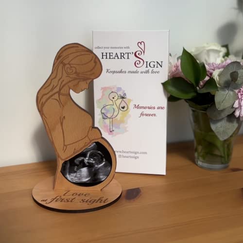 Heart's Sign Baby Ultrasound Photo Frame - Expecting Mom Gift for Pregnant Friend | Pregnant Wife Gifts From Husband | Sonogram Frame Gift for Pregnant Women (Natural Wood - 7.8x4.7'')