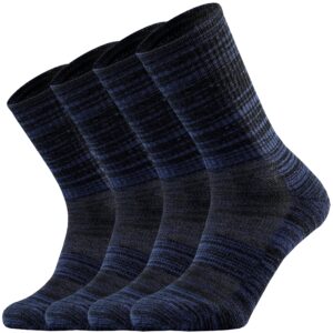 ortis men's merino wool cushion crew socks with moisture wicking control light weight breathable for outdoor hiking cycling(navy blue l)